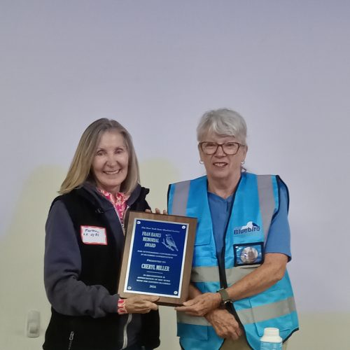 Cheryl Miller, Marathon, NY, receiving the 2026 Fran Hanes Award from Martha Moran